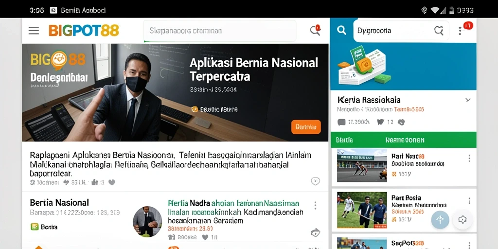 Antarmuka aplikasi BIGPOT88 menampilkan berita nasional terkini.