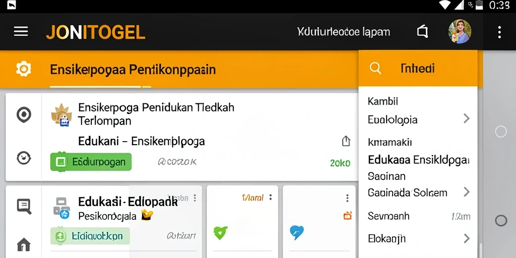 Antarmuka aplikasi JONITOGEL menampilkan berbagai artikel edukatif dan informatif.