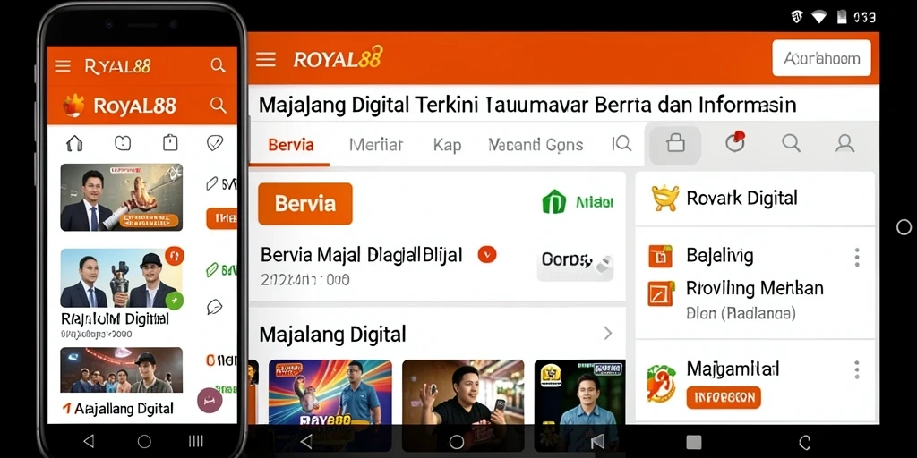 Tampilan antarmuka pengguna aplikasi Majalah Digital ROYAL88 yang modern.