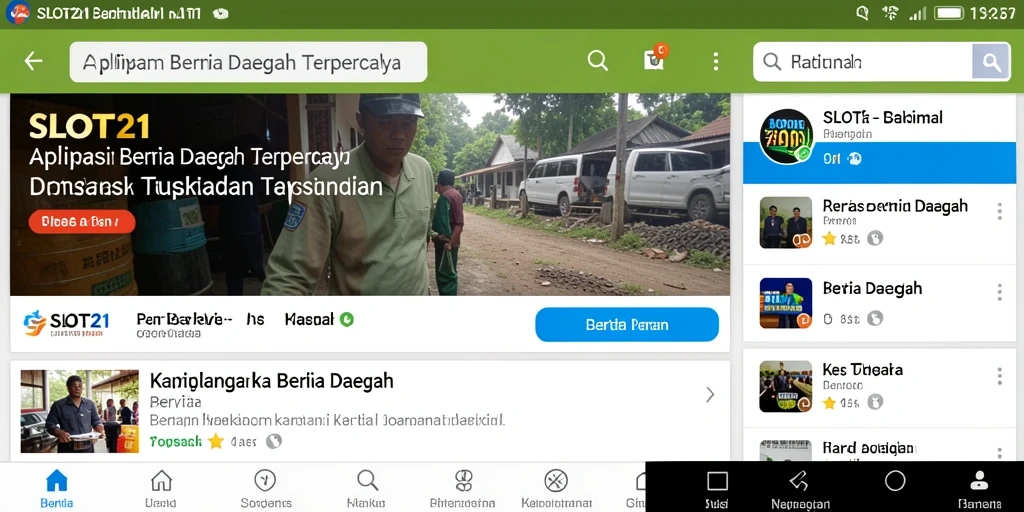 Antarmuka intuitif aplikasi SLOT21 menampilkan berita daerah terkini.