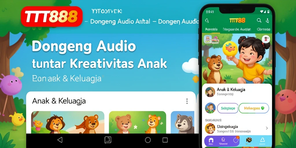 Antarmuka pengguna TTT888 menampilkan cerita Dongeng Audio yang menarik.